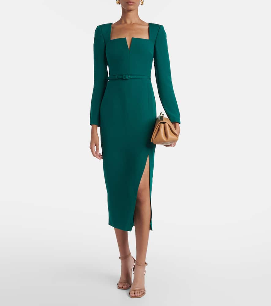 Roland Mouret Belted Wool And Silk Midi Dress In Green