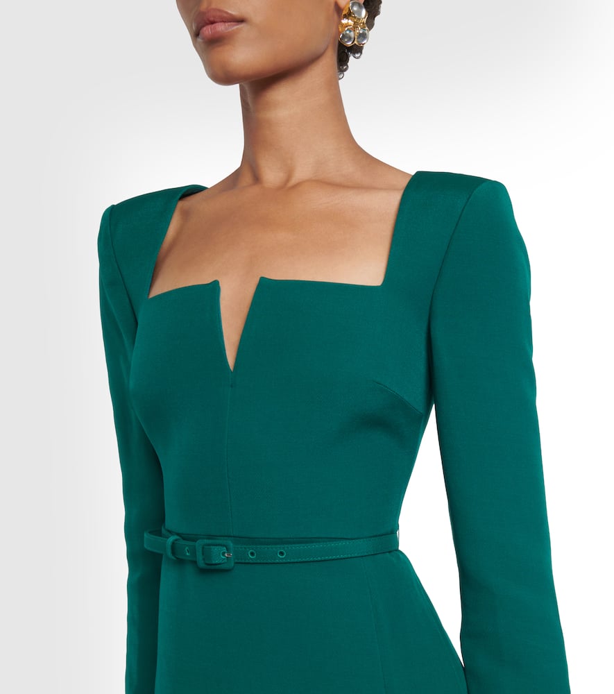 Roland Mouret Belted Wool And Silk Midi Dress In Green
