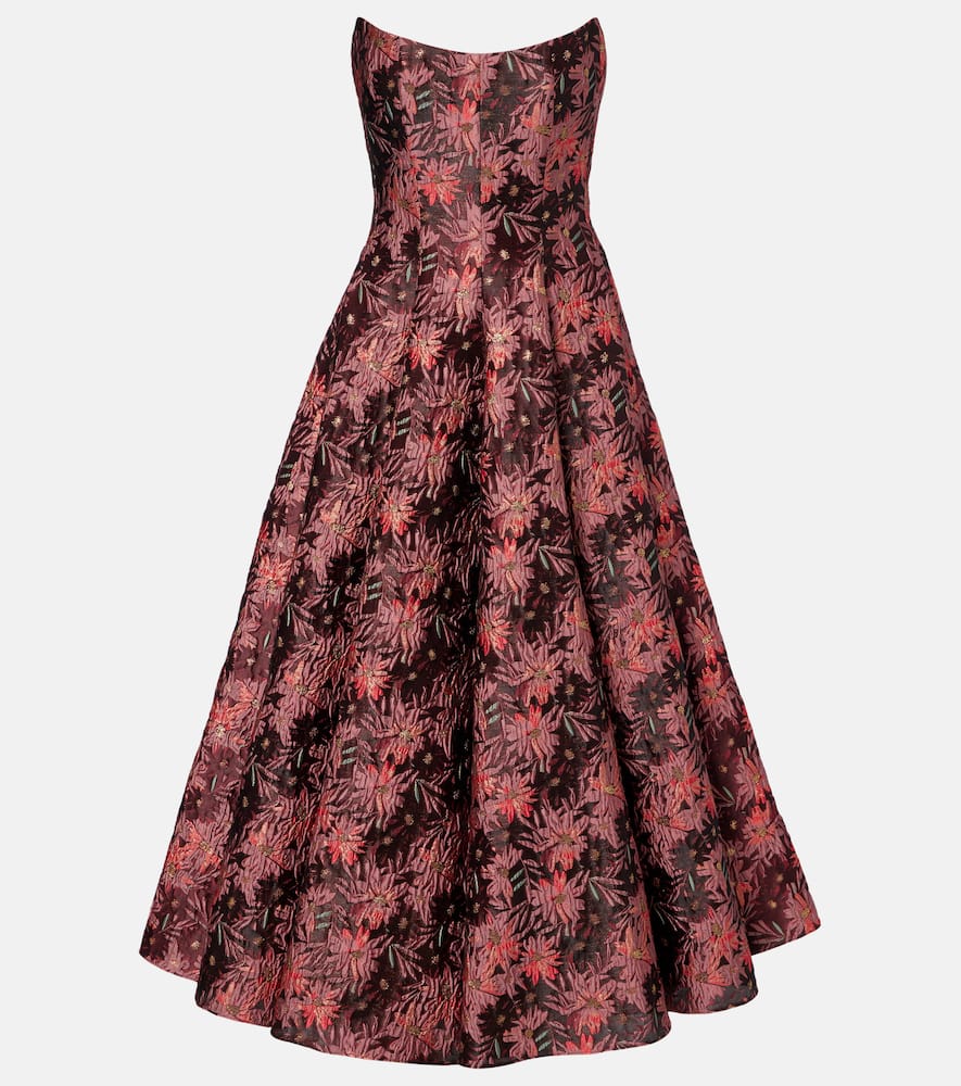 Markarian Rousseau Floral Brocade Midi Dress In Burgundy