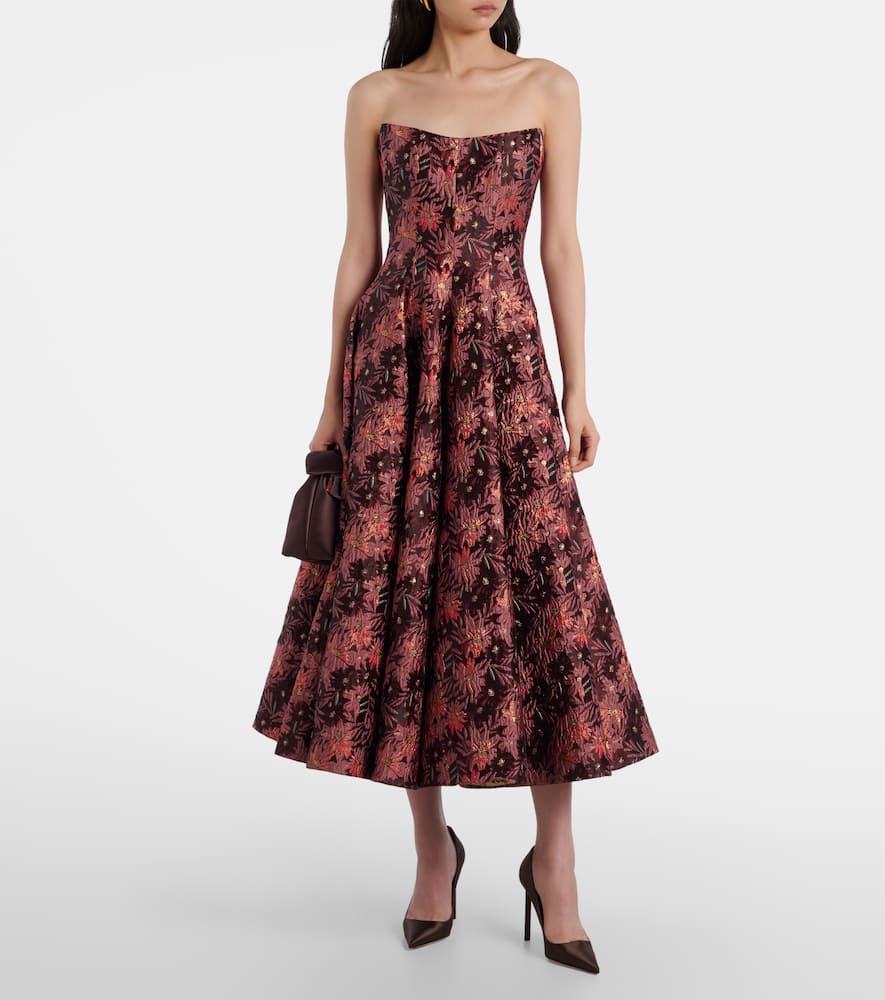 Markarian Rousseau Floral Brocade Midi Dress In Burgundy