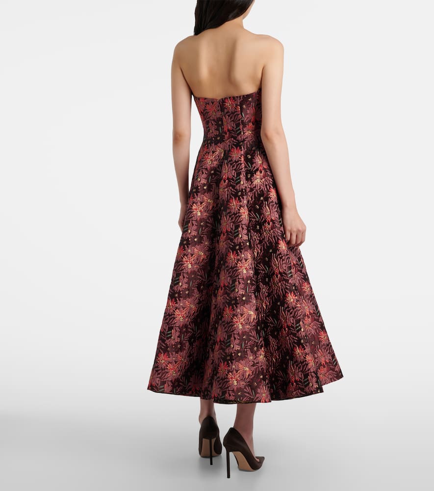 Markarian Rousseau Floral Brocade Midi Dress In Burgundy