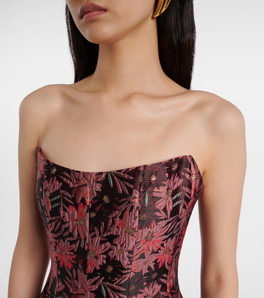 Markarian Rousseau Floral Brocade Midi Dress In Burgundy