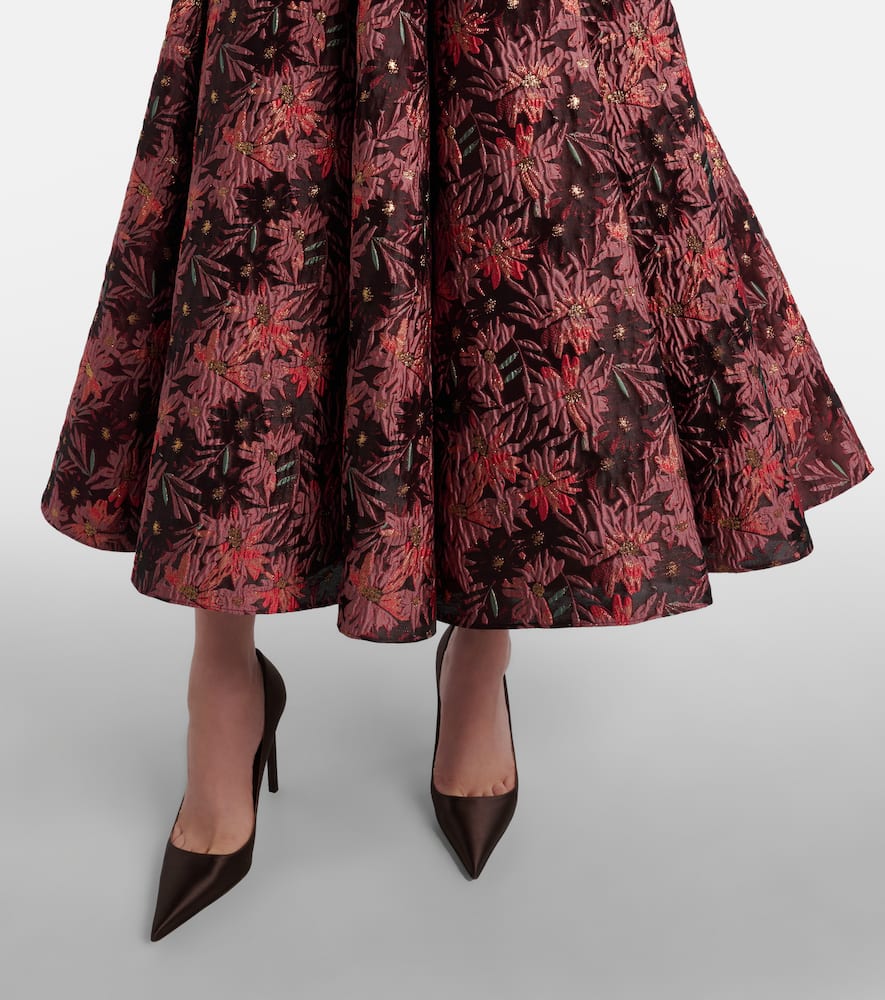 Markarian Rousseau Floral Brocade Midi Dress In Burgundy