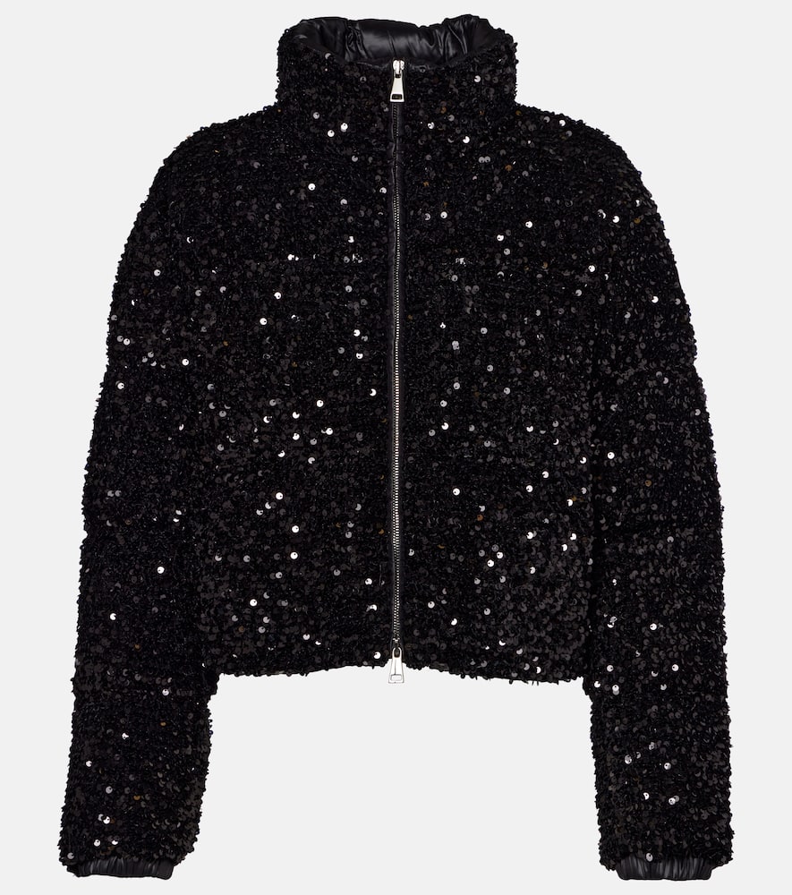 Moncler Louvi Sequin-embroidered Short Down Jacket In Black