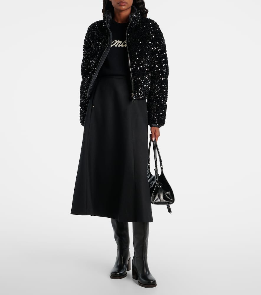 Moncler Louvi Sequin-embroidered Short Down Jacket In Black
