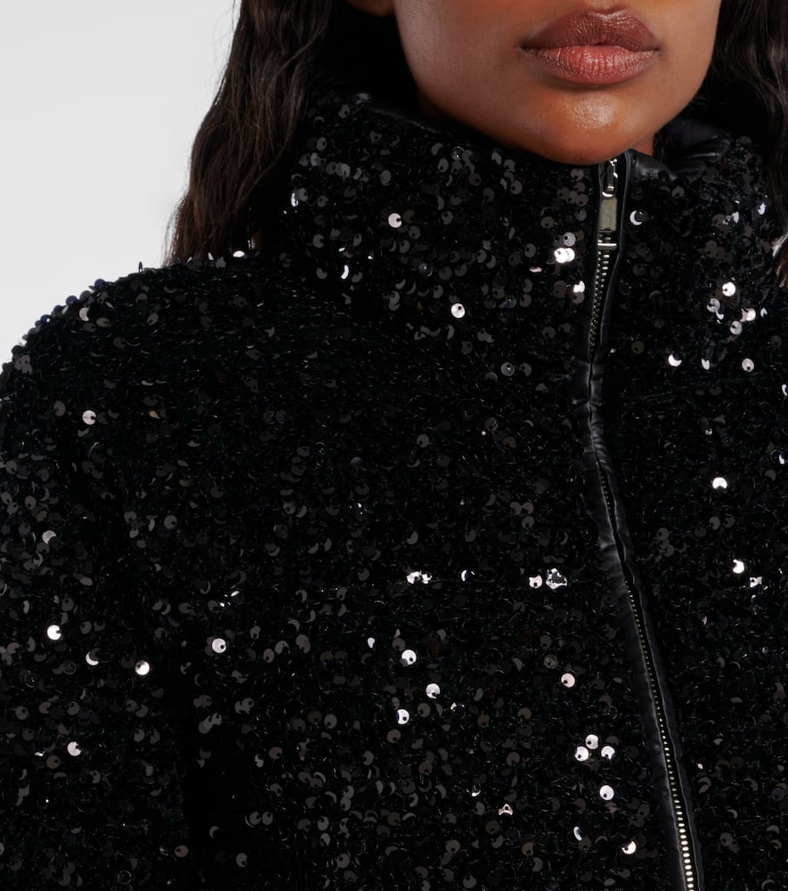 Moncler Louvi Sequin-embroidered Short Down Jacket In Black
