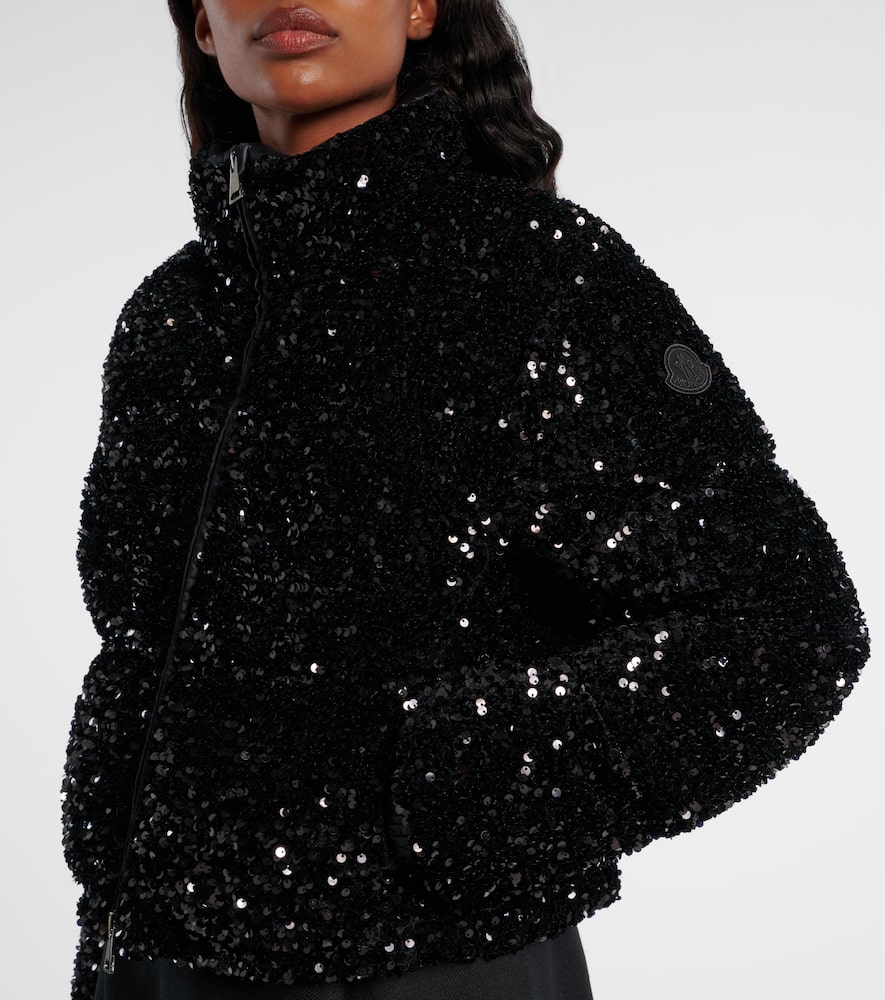 Moncler Louvi Sequin-embroidered Short Down Jacket In Black