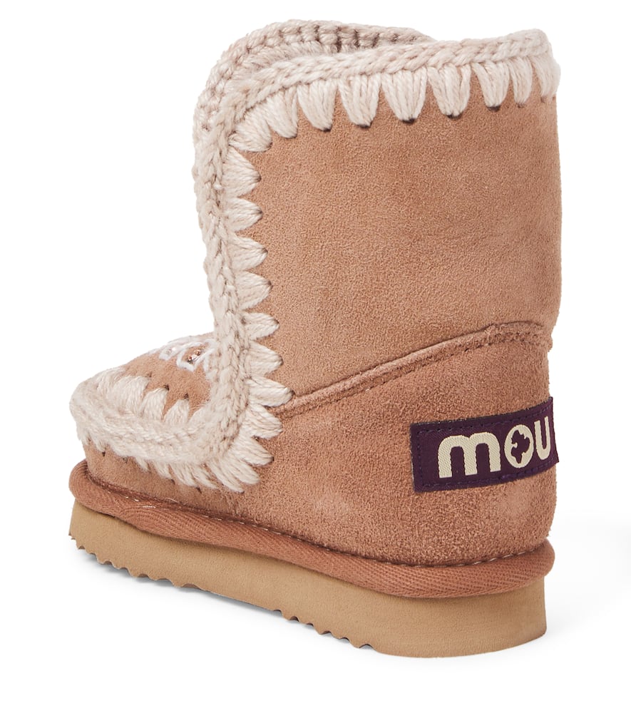 Mou Embroidered Shearling-lined Suede Boots In Brown