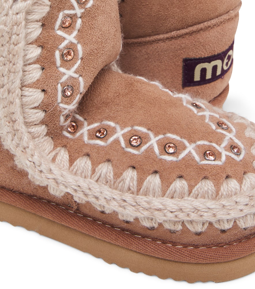 Mou Embroidered Shearling-lined Suede Boots In Brown