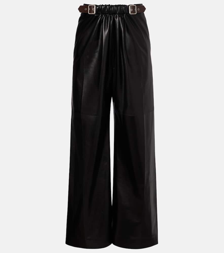 Loewe Gathered Leather Wide-leg Pants In Black