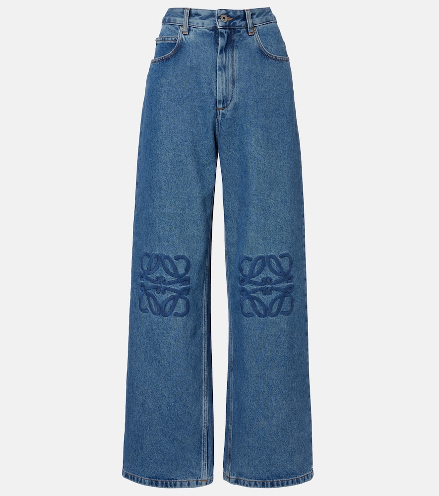 Loewe Baggy Jeans With Wide Leg And Anagram Cut-outs In Blue