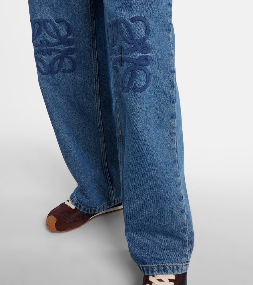Loewe Baggy Jeans With Wide Leg And Anagram Cut-outs In Blue