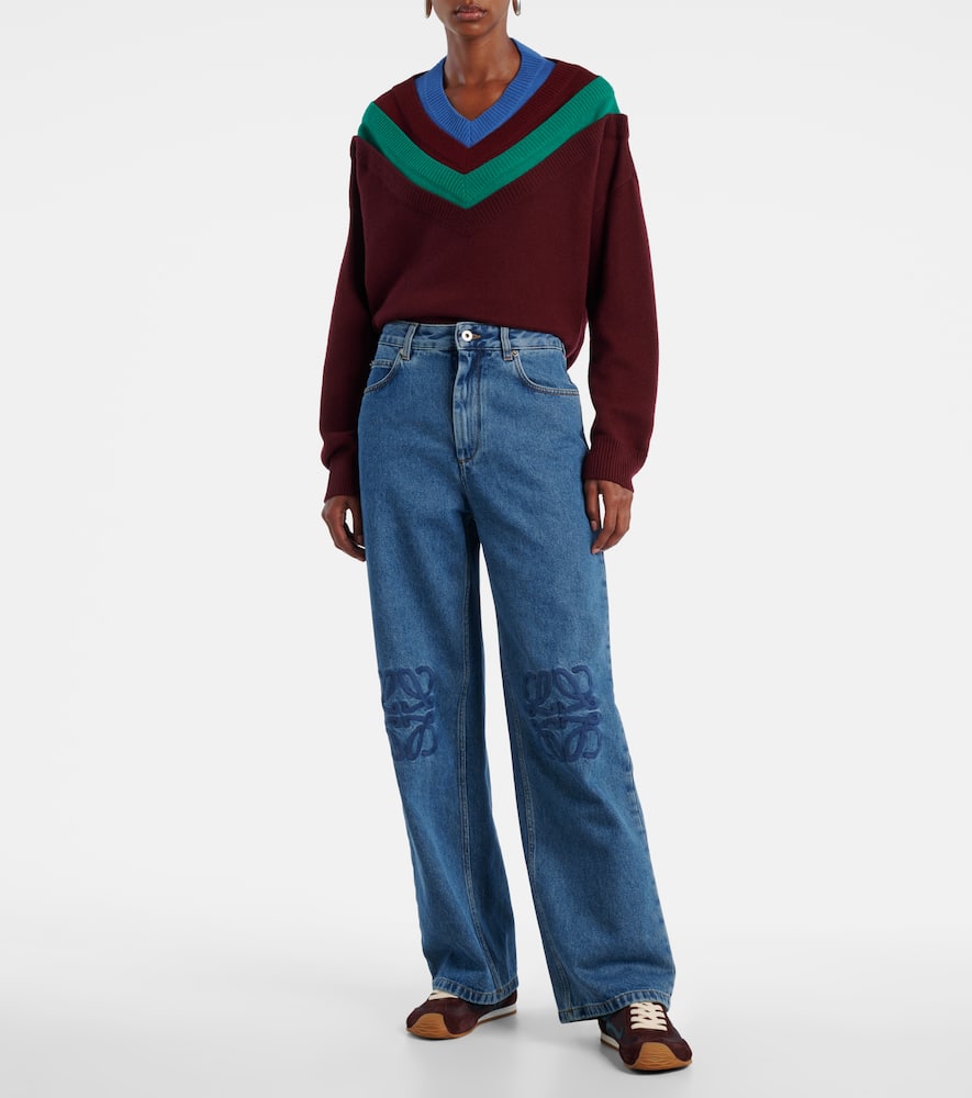 Loewe Baggy Jeans With Wide Leg And Anagram Cut-outs In Blue
