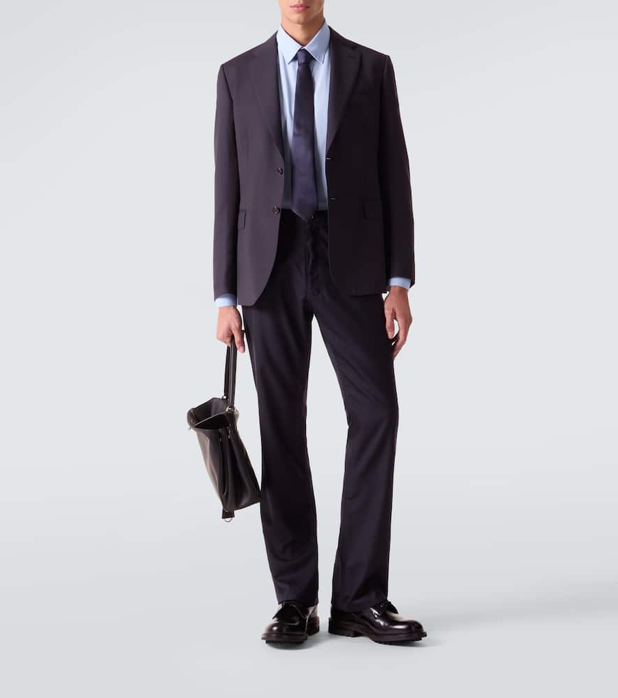 Balenciaga Pinstripe Wool Straight Pants In Blue