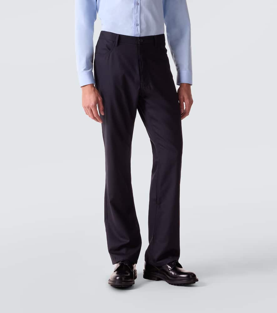 Balenciaga Pinstripe Wool Straight Pants In Blue