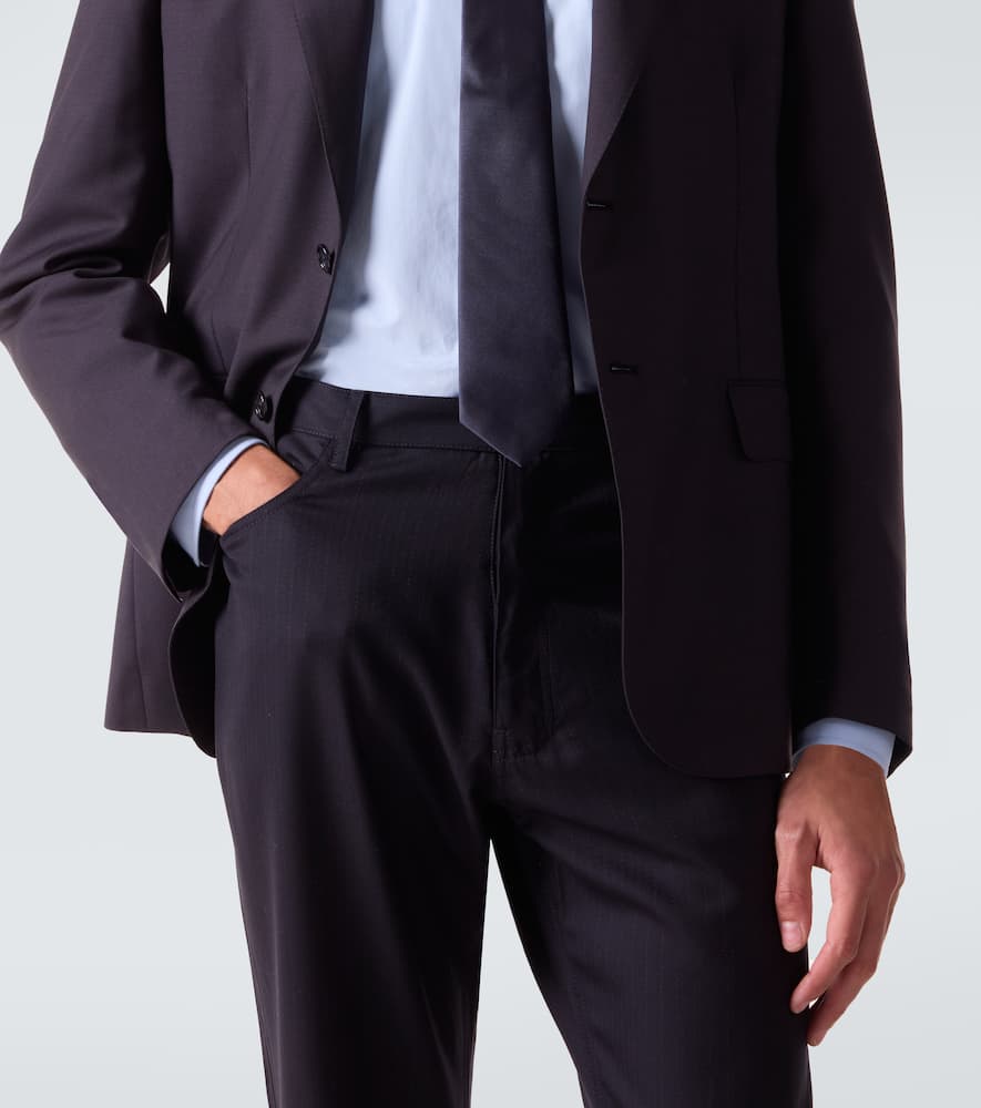 Balenciaga Pinstripe Wool Straight Pants In Blue