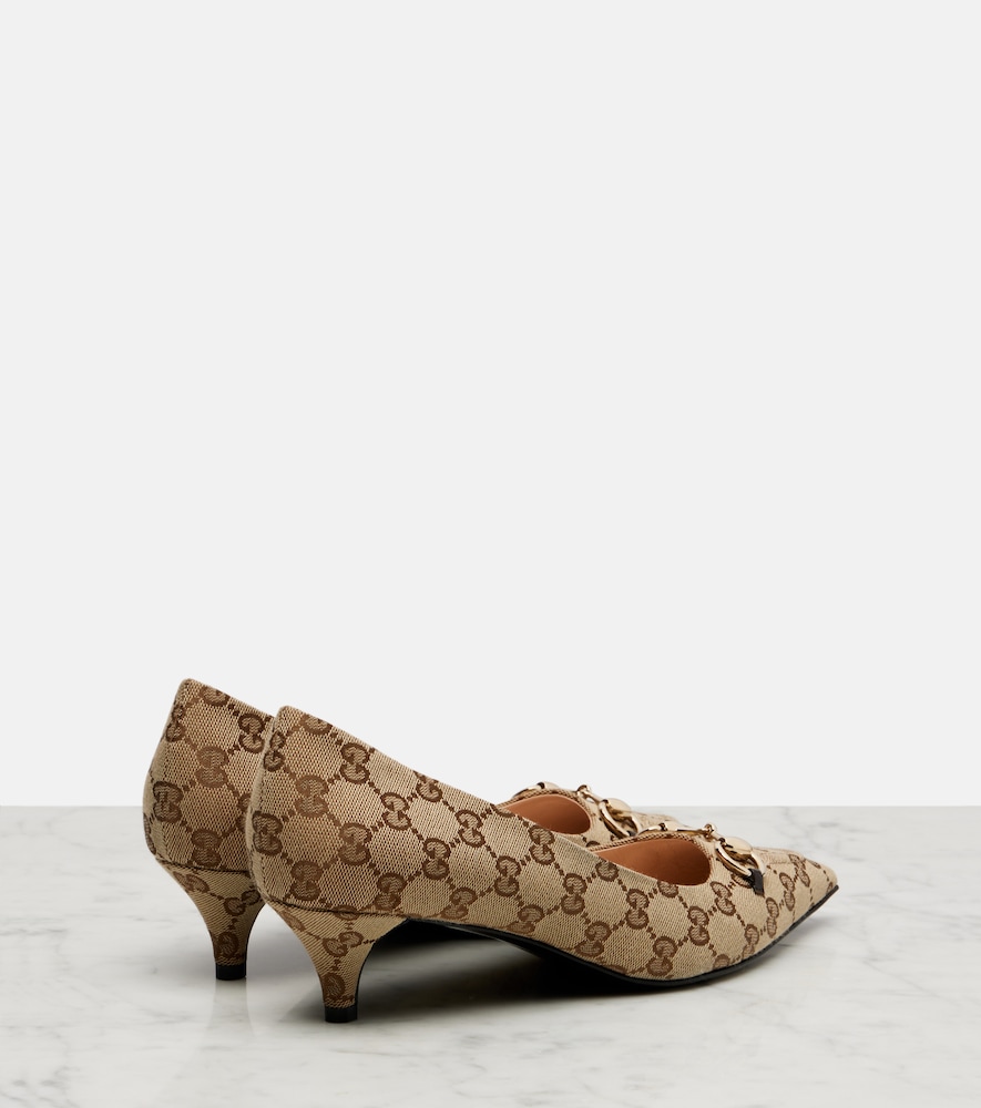 Gucci Women Beige And Dark Brown Gg Canvas Pumps With Horsebit In Brown