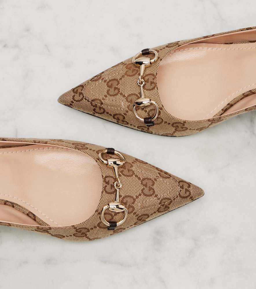 Gucci Women Beige And Dark Brown Gg Canvas Pumps With Horsebit In Brown