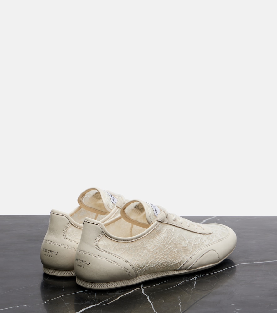  Jimmy Choo Jimmy Choo Sunny Leather-trimmed Lace Sneakers 