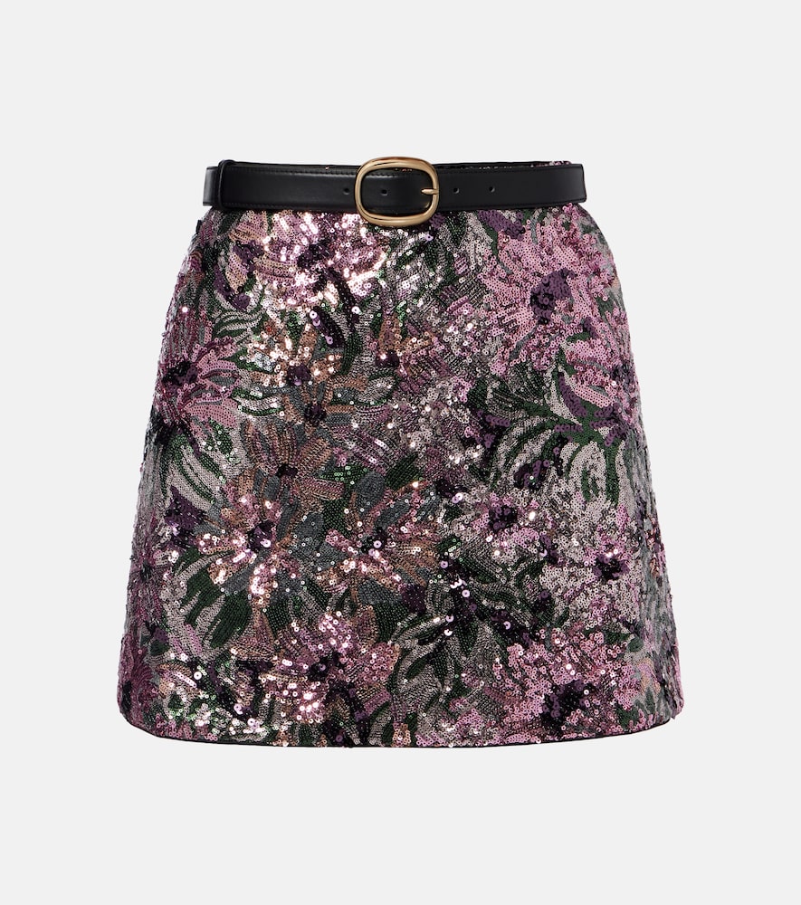 Self Portrait Floral Sequined Miniskirt
