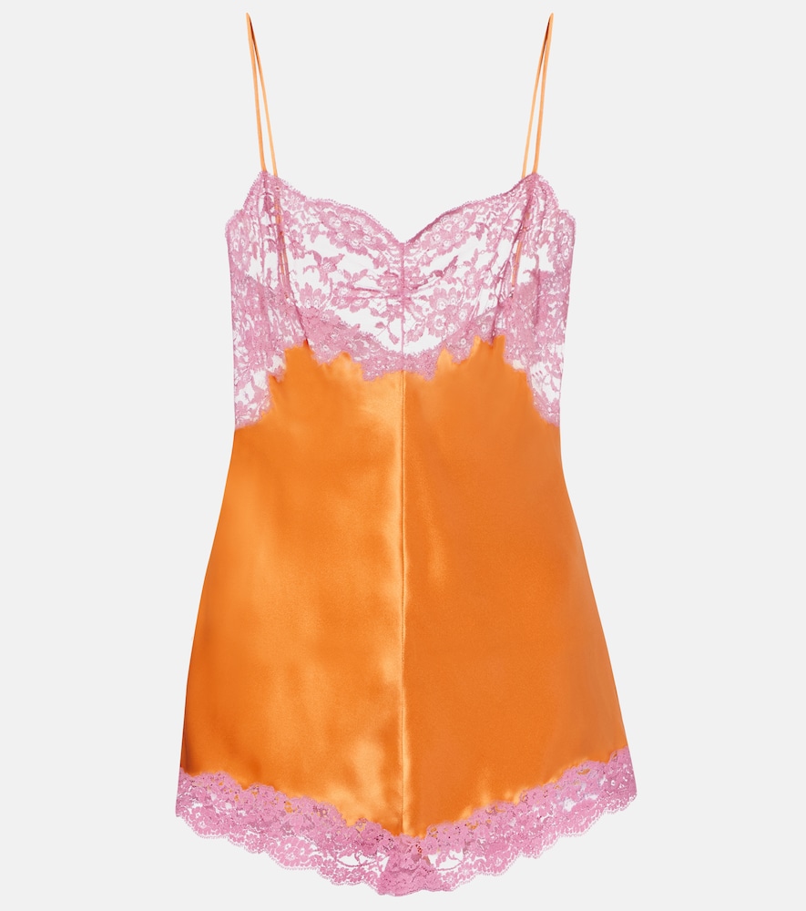 Saint Laurent Lace-trimmed silk satin bodysuit