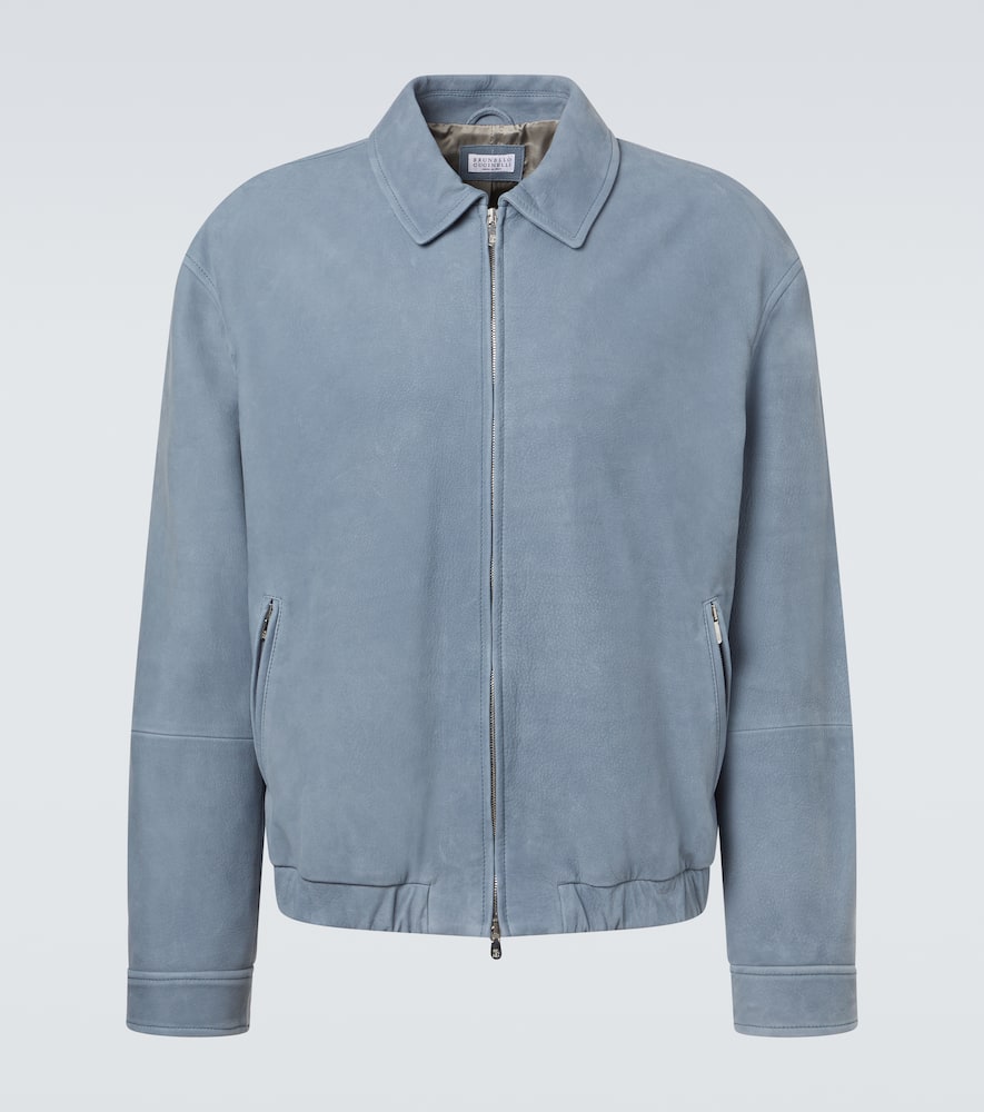Brunello Cucinelli Leather Blouson Jacket In Blue