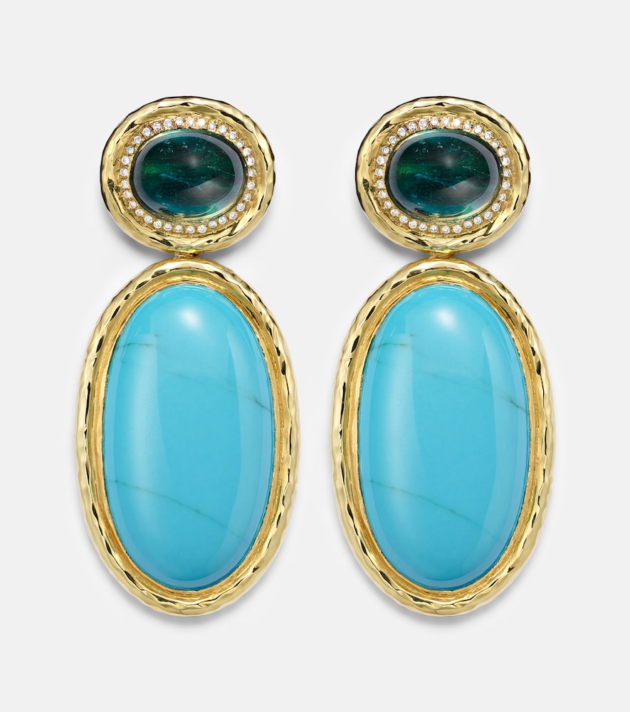 Octavia Elizabeth Bermuda Blue 18kt gold drop earrings with turquoise, tourmaline, and diamonds