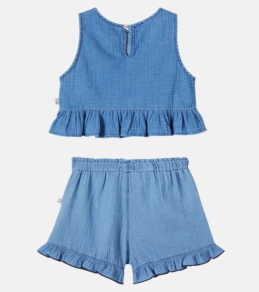  Cozmo Cozmo Blair Ruffled Cotton Chambray Top And Shorts Set 