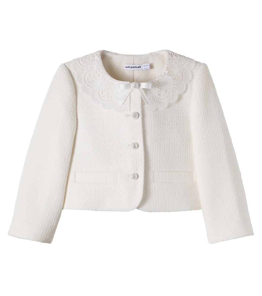 Self-portrait Lace-trimmed Bouclé Jacket In White