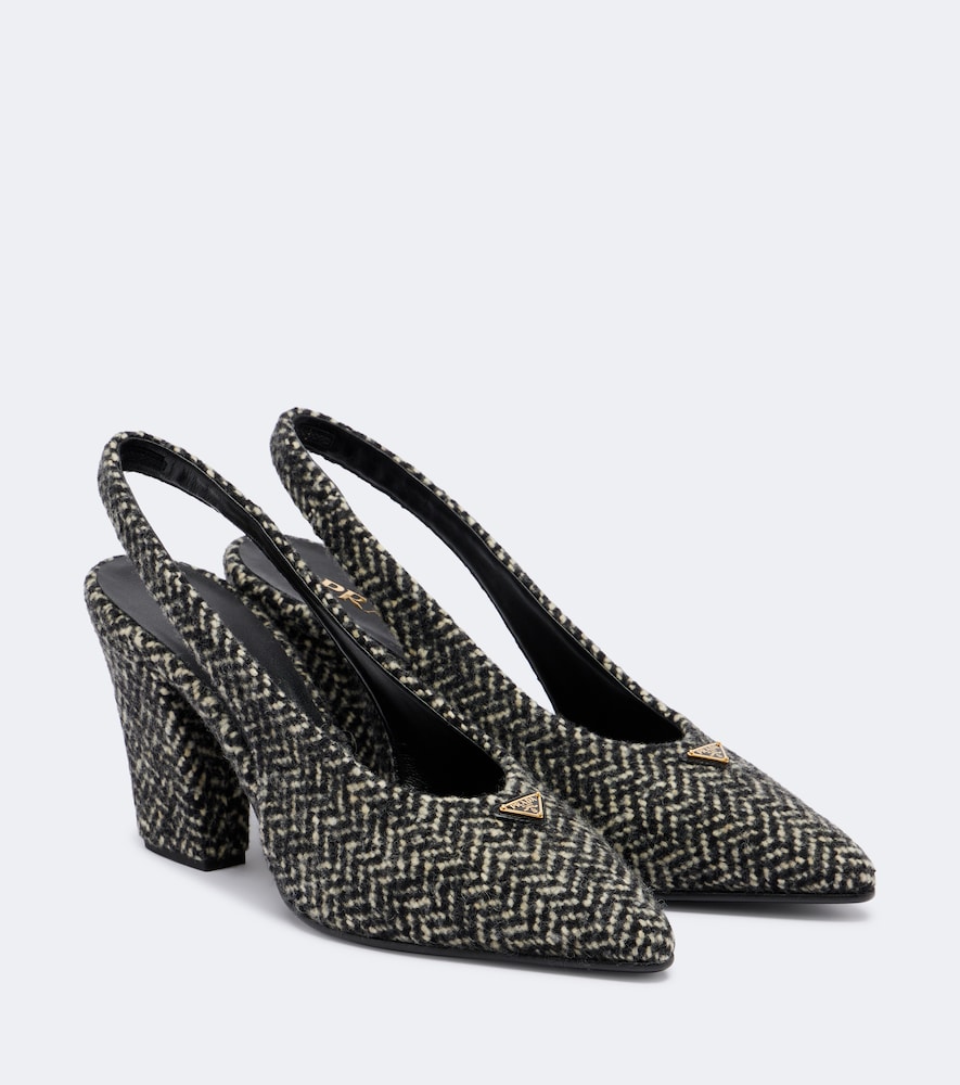 Prada Herringbone Slingback Pumps In Black