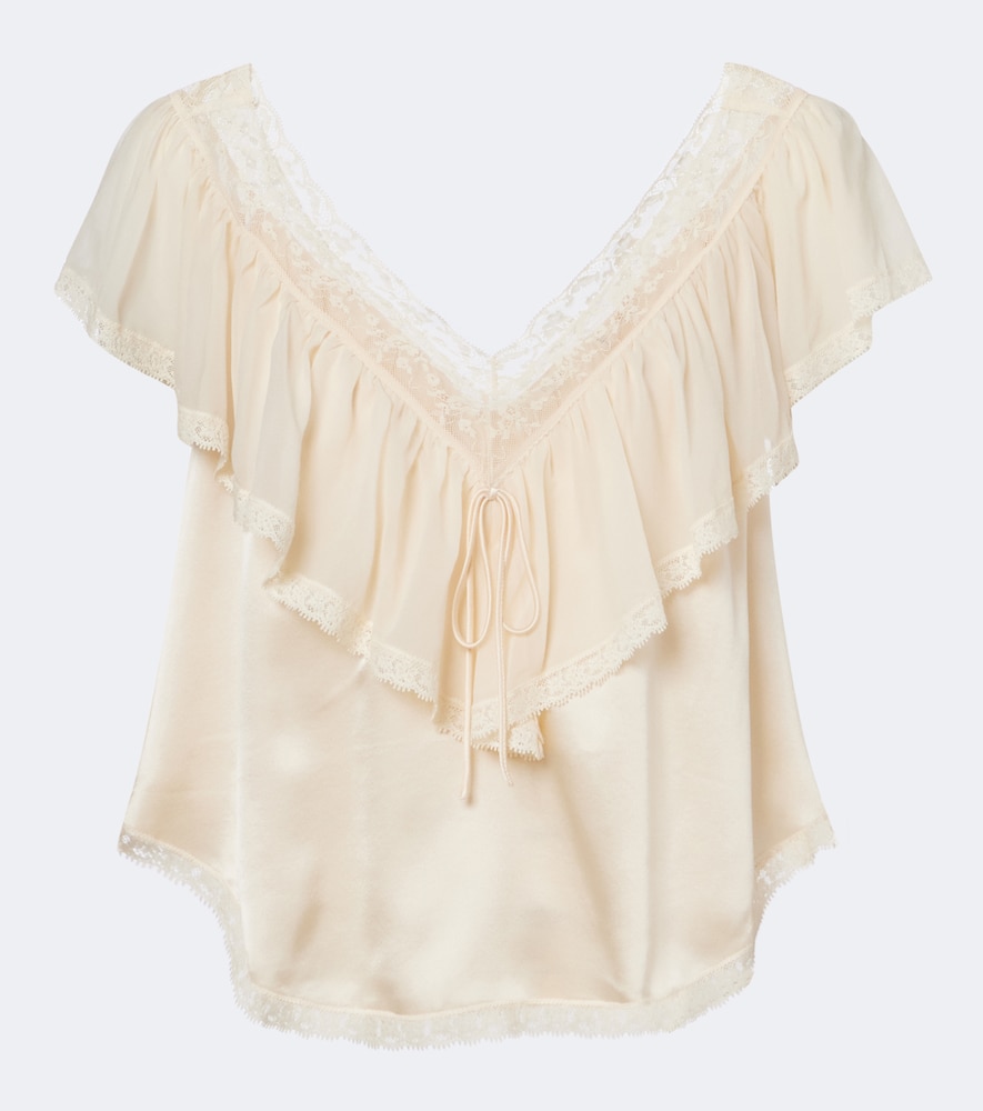 Dôen Yadira lace-trimmed ruffled silk blouse