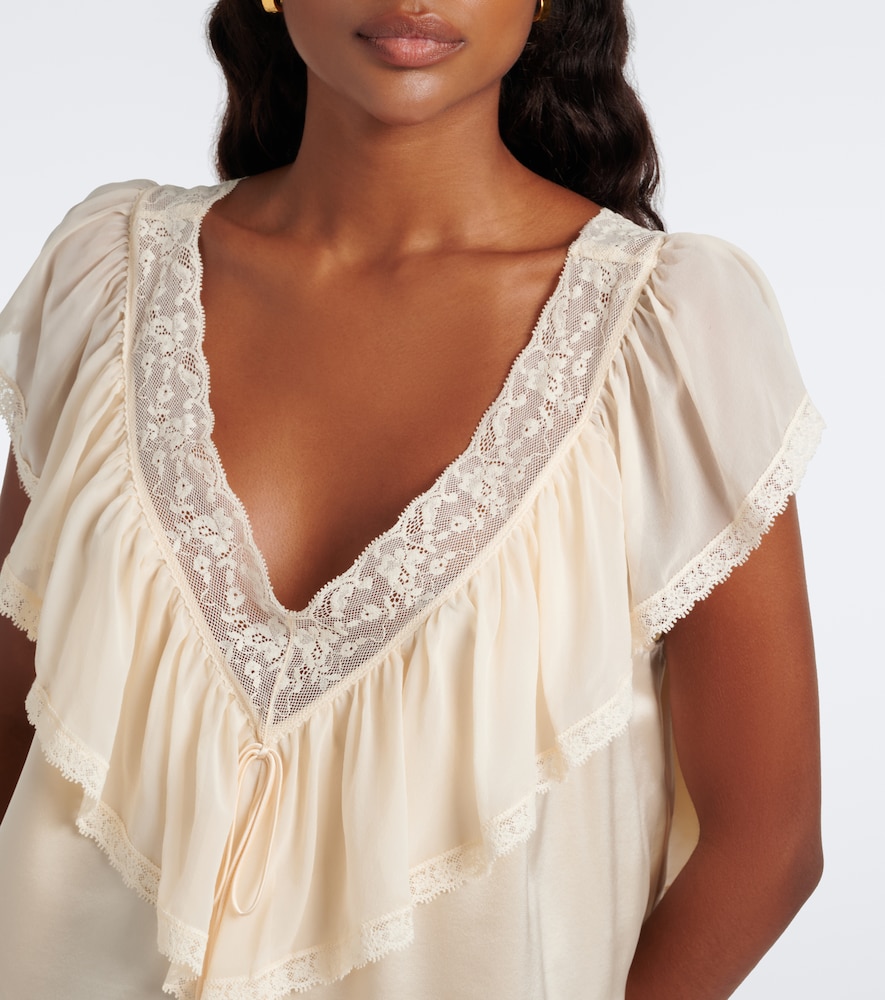 Dôen Yadira Lace-Trimmed Ruffled Blouse