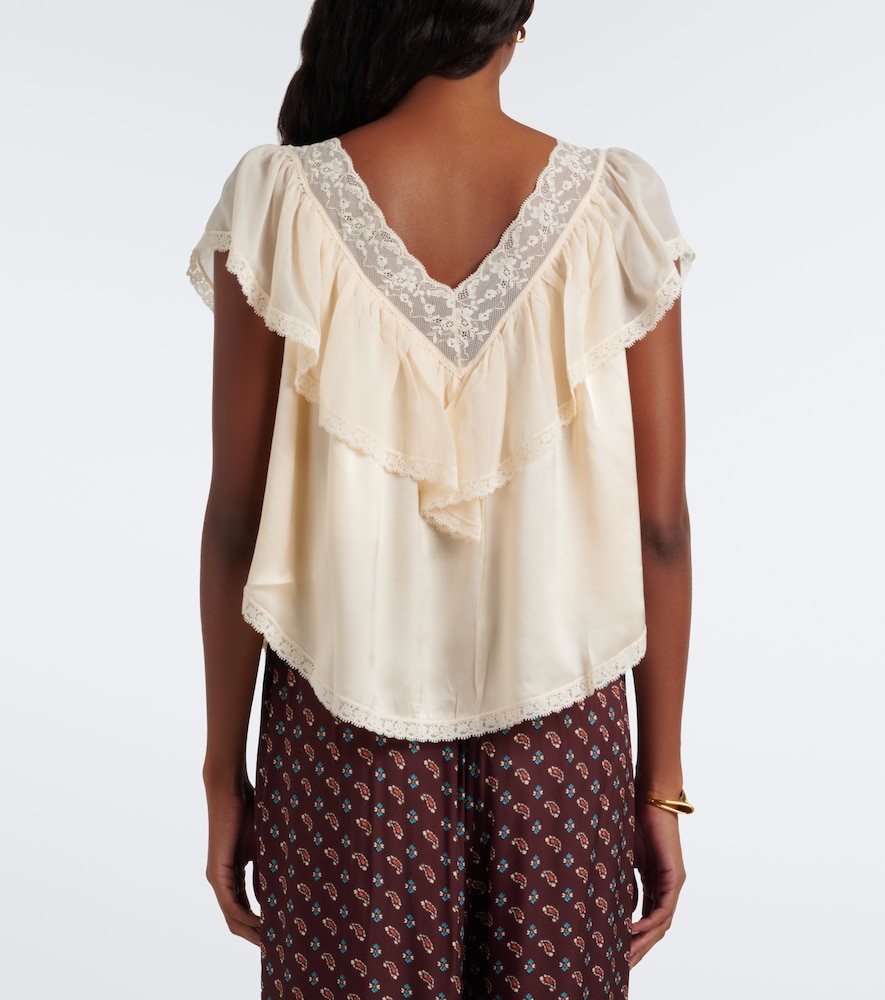 Dôen Yadira Lace-Trimmed Ruffled Blouse