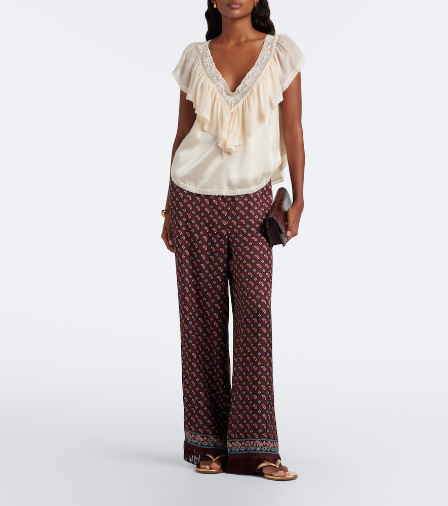 Dôen Yadira Lace-Trimmed Ruffled Blouse