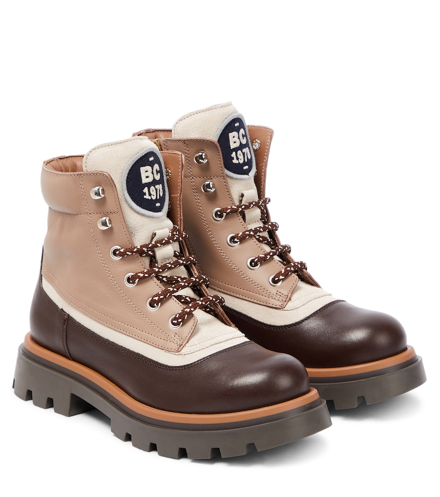 Brunello Cucinelli Kids Suede-panel leather hiking boots