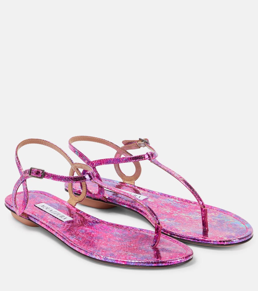 Aquazzura Almost Bare Snake-embossed Leather Sandal In Fuxia