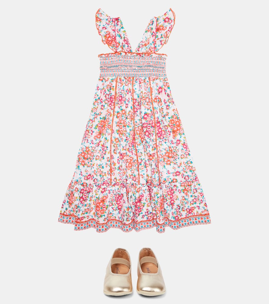 Poupette St Barth Printed Cotton Dress In Pink Aquarelle