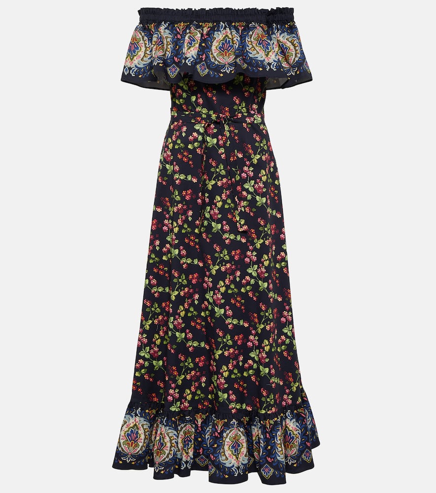 Shop Etro Printed Cotton-blend Maxi Dress In Multicoloured