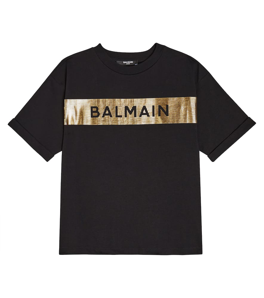 Balmain Laminated-logo Cotton T-shirt In Black