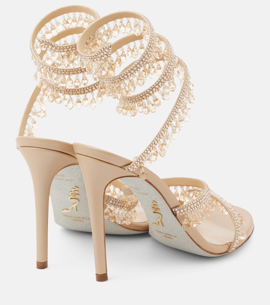 René Caovilla Beaded Chandelier Stiletto Sandals In Beige/golden Shadow
