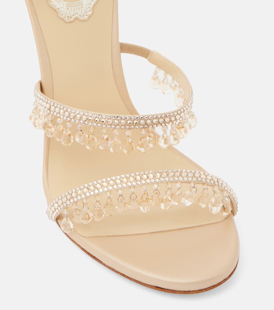 René Caovilla Beaded Chandelier Stiletto Sandals In Beige/golden Shadow