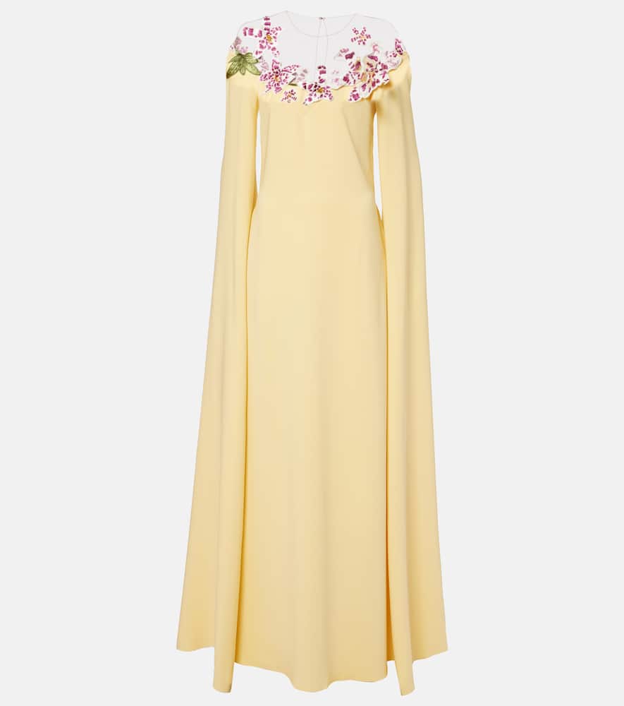 Oscar De La Renta Illusion Neck Orchid Threadwork Cape Back Caftan In Yellow