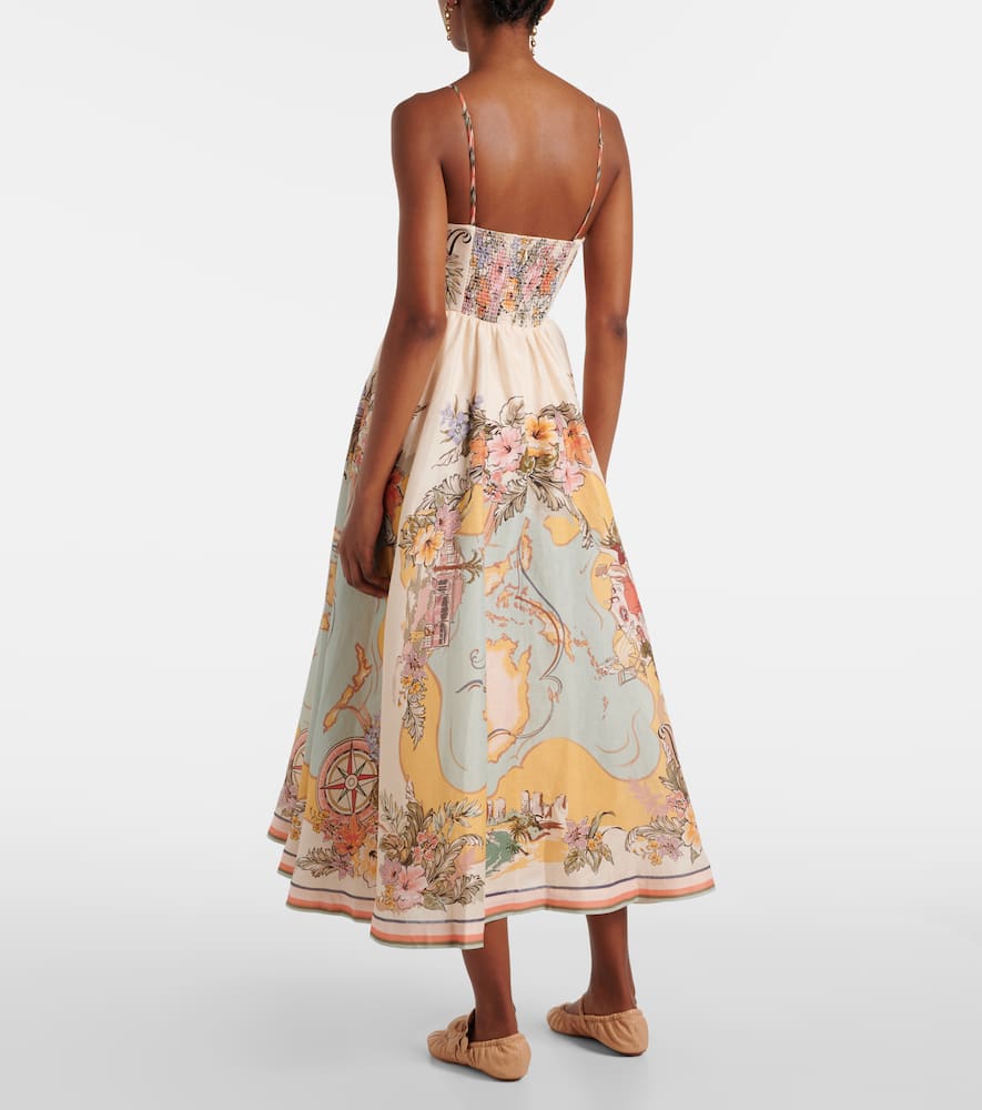 Shop Zimmermann Tallow Floral Linen Bustier Dress In Multicoloured