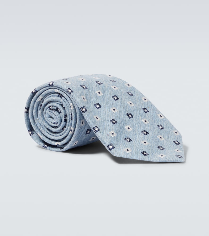Dunhill Silk Cotton Floral Medallion Woven Tie In Blue