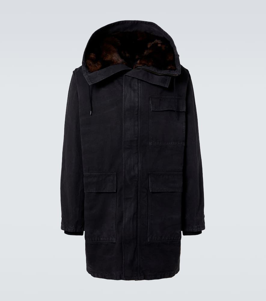 Prada Shearling-trimmed Cotton Parka In Schwarz