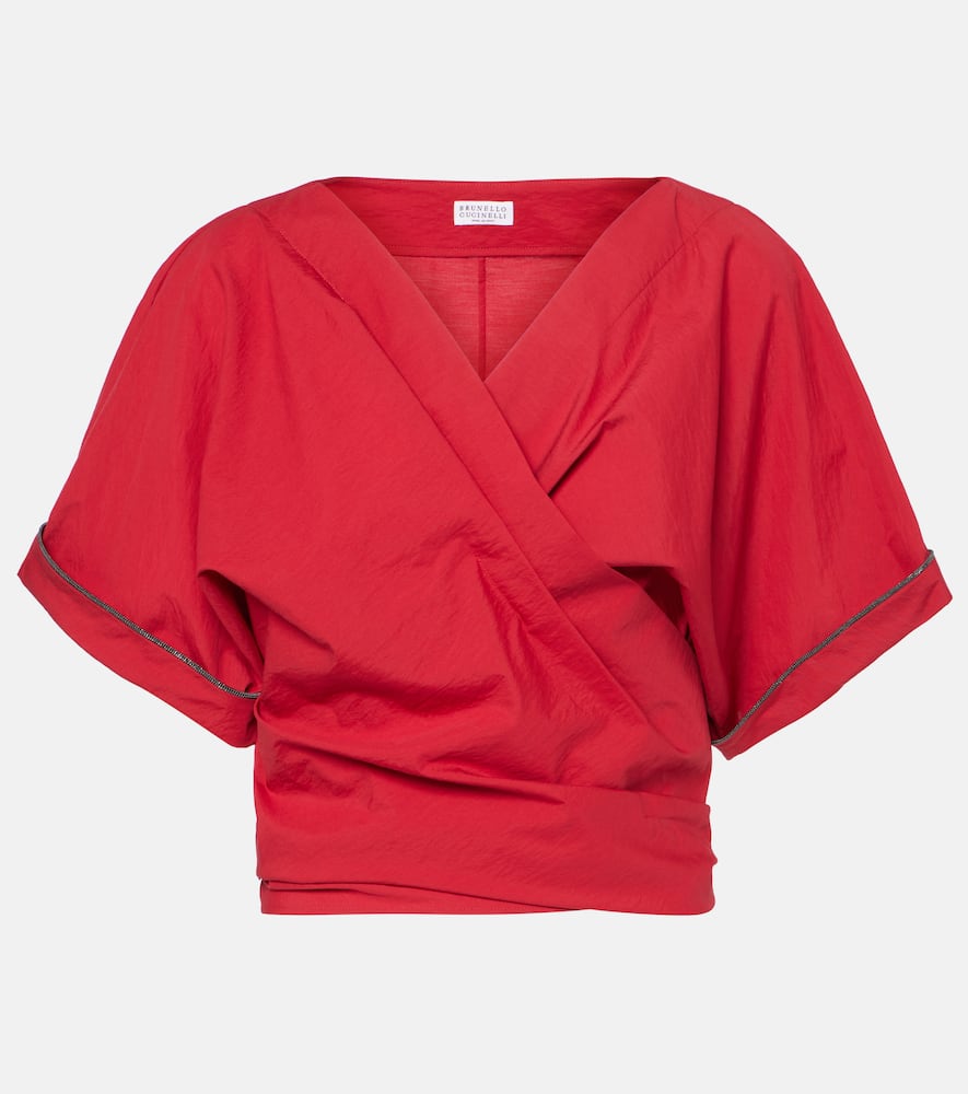 Brunello Cucinelli Cotton Poplin Wrap-over Blouse In Red