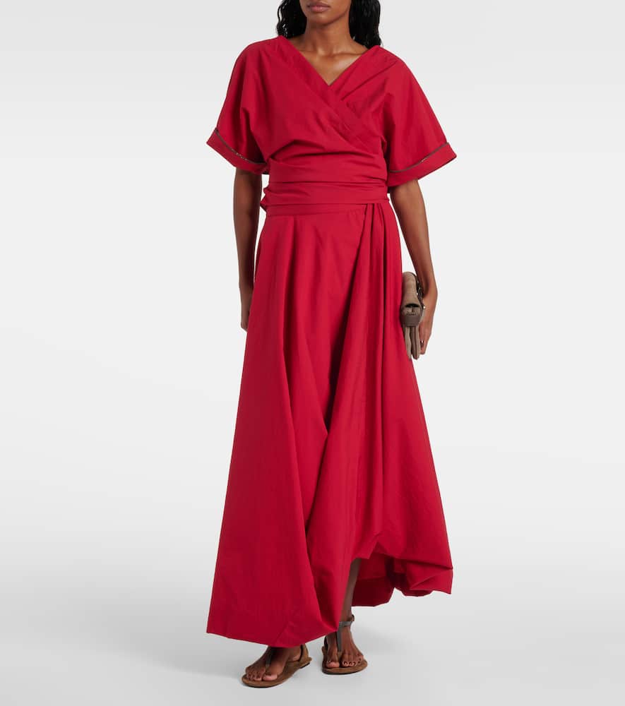 Brunello Cucinelli Cotton Poplin Wrap-over Blouse In Red