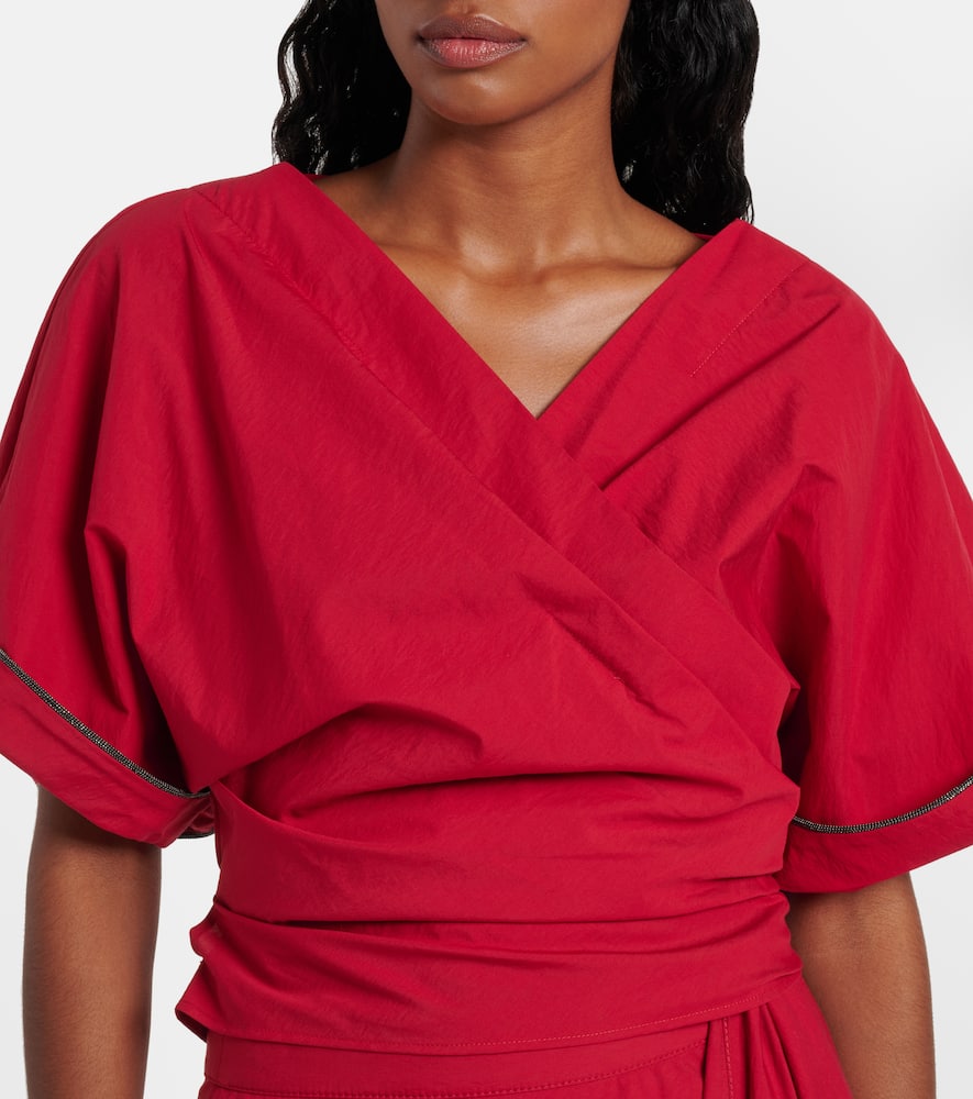 Brunello Cucinelli Cotton Poplin Wrap-over Blouse In Red