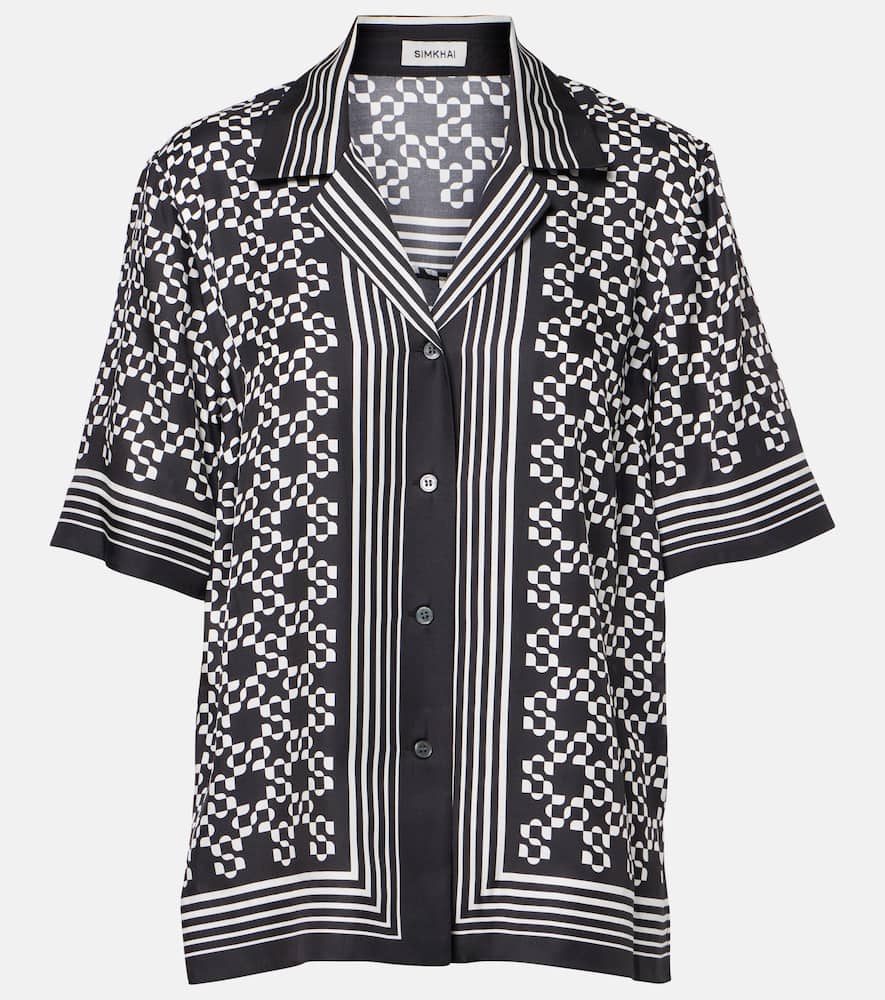 Simkhai Koda Button Down Shirt In Black In Animal Print