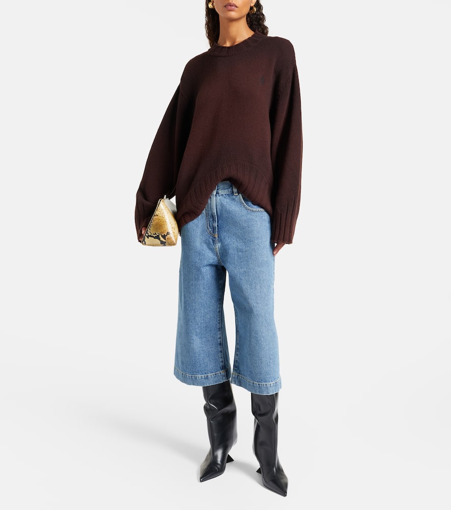 Attico Crew Neck Wool Cashmere Sweater Asymmetric Hem In Brown